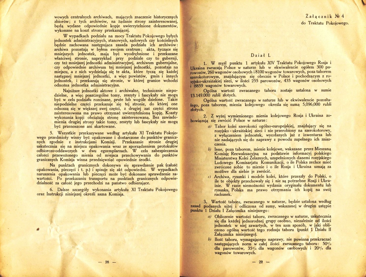 Traktat Pokoju między Polską a Rosją i Ukrainą podpisany w Rydze dnia 18 marca 1921 roku, s. 28-29, Akta Jana Dąbskiego, sygn. 5