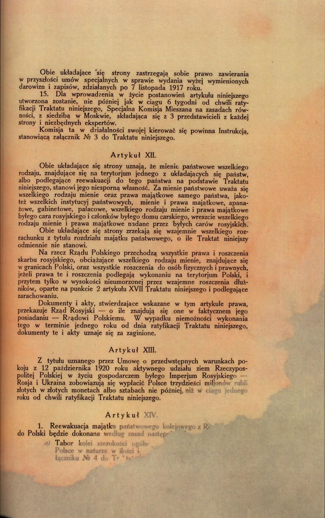 Traktat Pokoju między Polską a Rosją i Ukrainą podpisany w Rydze dnia 18 marca 1921 roku, s. 15, MSZ, sygn. 6739.