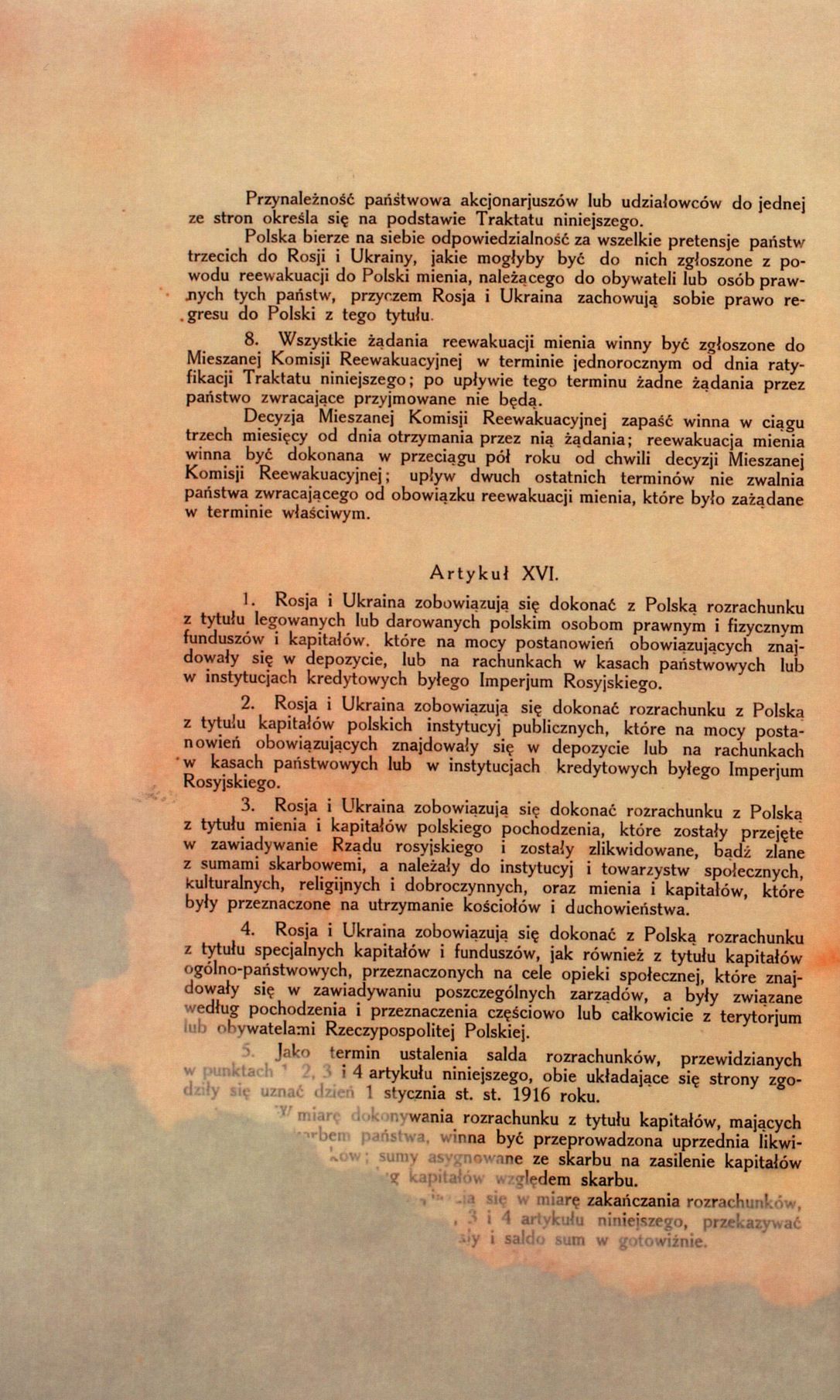Traktat Pokoju między Polską a Rosją i Ukrainą podpisany w Rydze dnia 18 marca 1921 roku, s. 18, MSZ, sygn. 6739.
