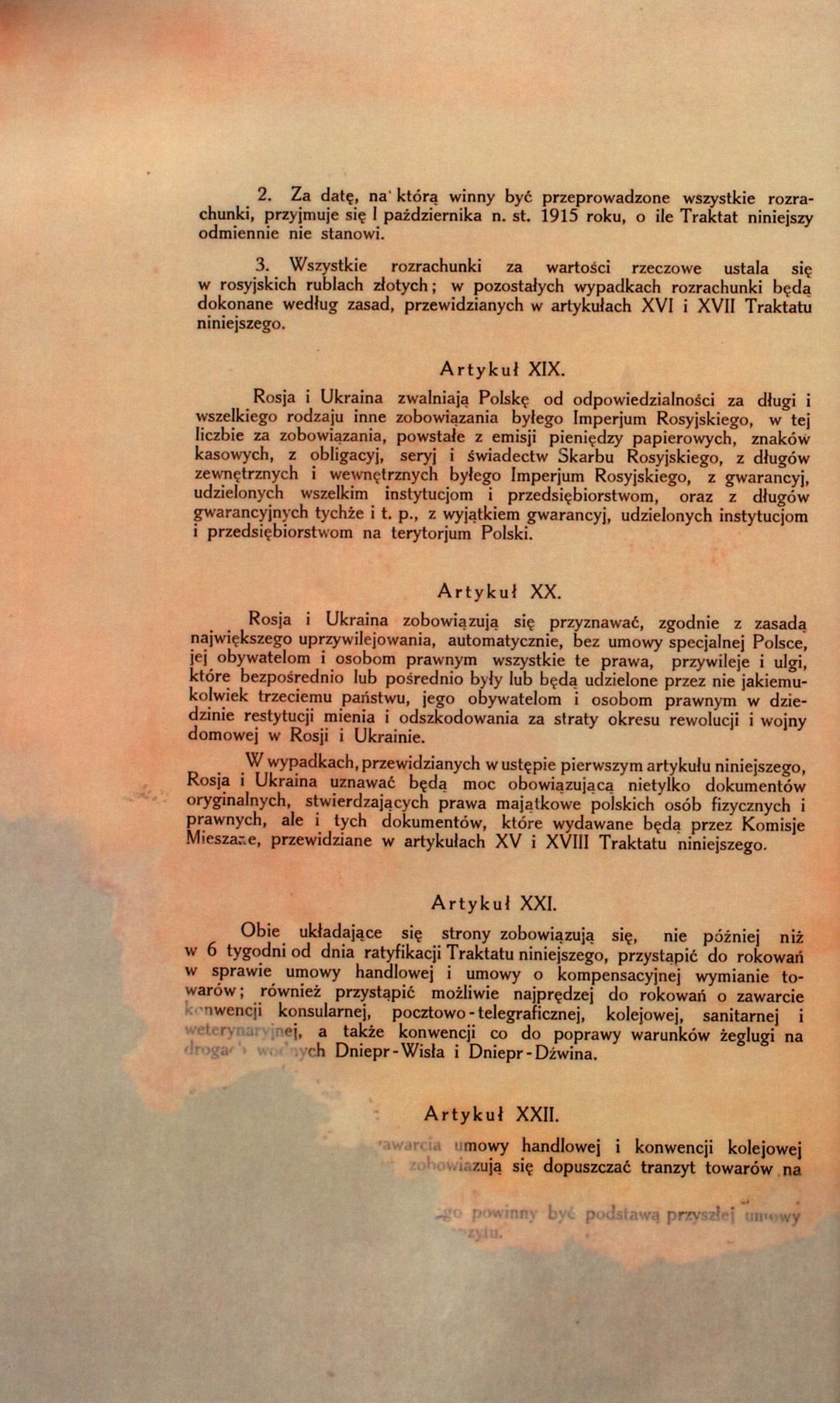Traktat Pokoju między Polską a Rosją i Ukrainą podpisany w Rydze dnia 18 marca 1921 roku, s. 20, MSZ, sygn. 6739.