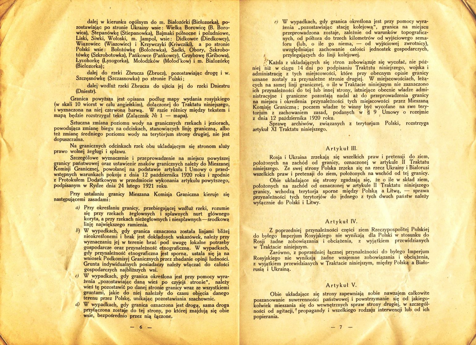 Traktat Pokoju między Polską a Rosją i Ukrainą podpisany w Rydze dnia 18 marca 1921 roku, s. 6-7, Akta Jana Dąbskiego, sygn. 5